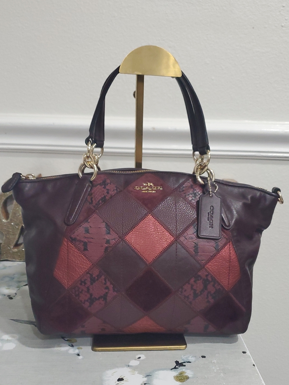 Coach Small Kelsey Satchel in Metallic Patchwork Leather